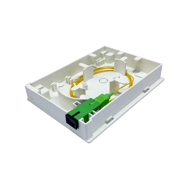 ftb86d 2 fiber optic wall outlet, slide open cover, no screws, 2mm 3mm or 2x3mm drop cable exit