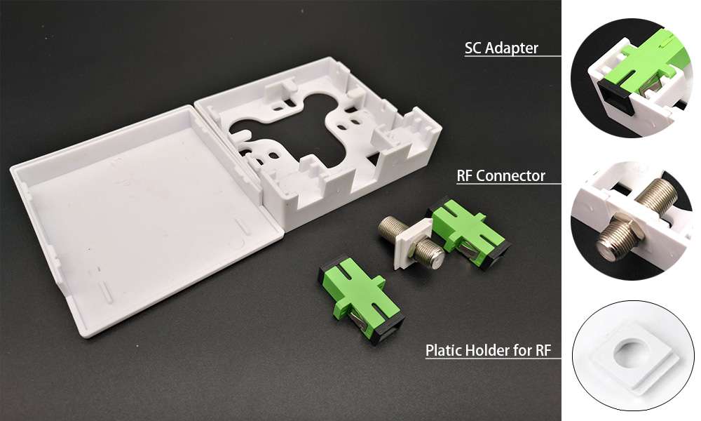 ftb86j 3 port ftth desktop optical termination outlet, 2sc connectors, 1 rf for catv application