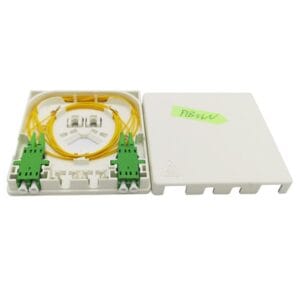ftth outlet 2 port sc,front cable entrance and exit, indoor ip45 wall mounted, white plastic