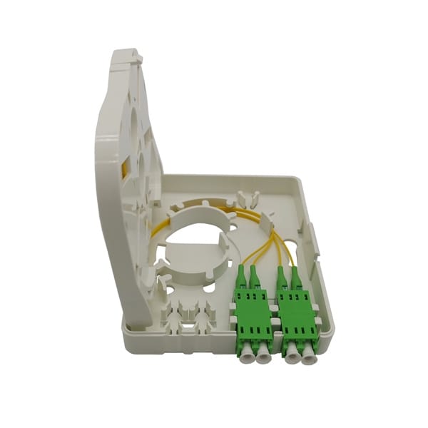 ftb86x 3 ftth fiber optic termination box, 2 sc / lc duplex adapters, splice tray with sleeve holders, drop cable exits, white os1 9/125um
