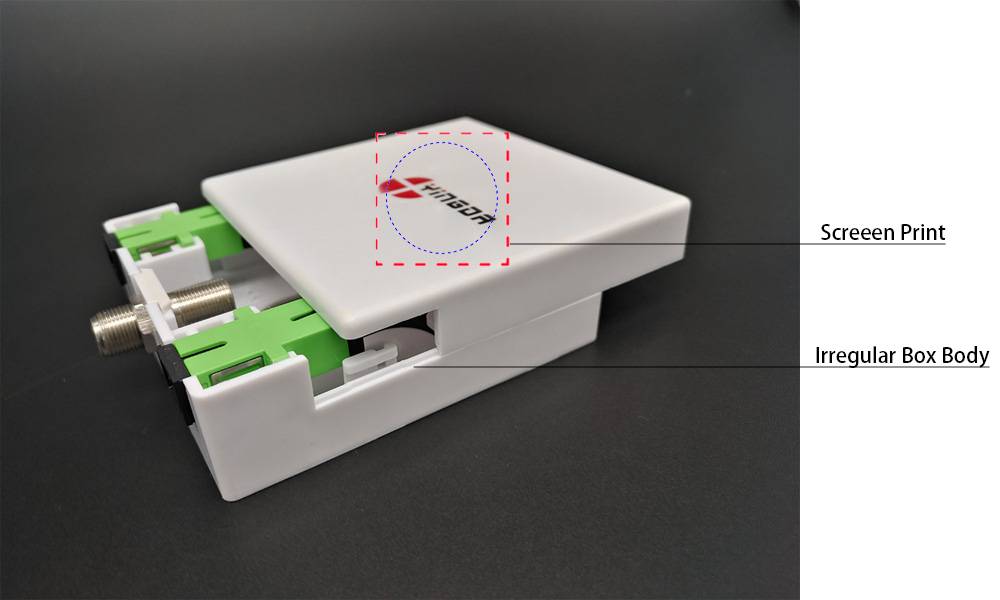 irregular box body ftth desktop optical termination outlet, 2sc connectors, 1 rf for catv application