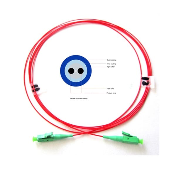 pm patch cord lc lc single mode, 1550nm pm1550 fiber length 5.0m,0.3db insertion loss,60db rl, slow axis to the key alignment, with 0.9mm loose tube red, 500mw optical power