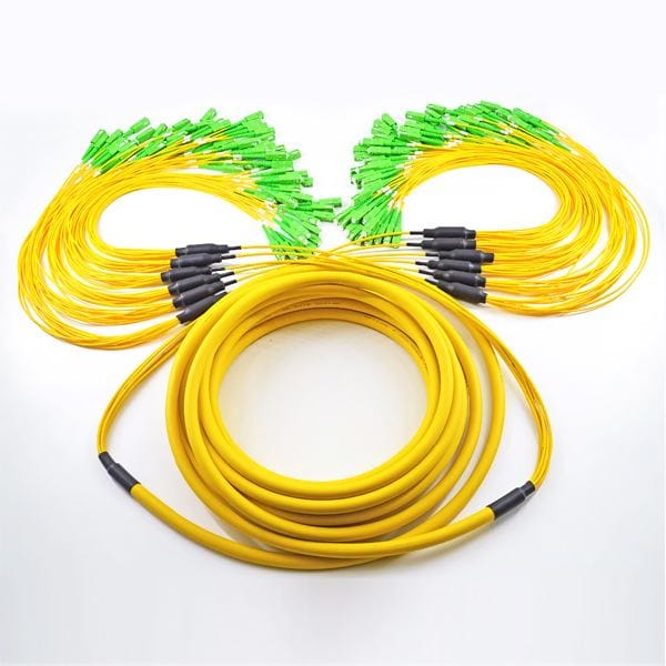 72 core fiber optic cable bundle type, yellow lszh g652d, breakout kits with 6*12 strands fiber pigtails 2mm sc apc green