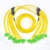 72 core fiber optic cable bundle type, yellow lszh g652d, breakout kits with 6*12 strands fiber pigtails 2mm sc apc green