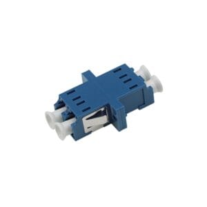 ftth lc to lc fiber adapter duplex upc blue, sc footprint welding body, with flange and metal clip, white dust caps