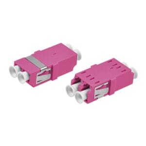 fiber lc adapter duplex multimode om4 mm rose red, w/o flange, one piece body with metal clip