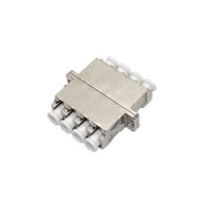 4 way lc female to lc female adapter, zinc alloy material, white caps, rack mount in fiber patch panel