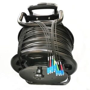 4 core armored fiber jumper cable with sc st fc lc, tpu cable sheath, black, anti uv, very soft, outdoor use, pack with cable car for fast deploying