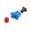 plastic sc to fc adapter, male female adapter connector, flange with mounting holes, sc blue with steel clip, fc red cap