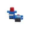 plastic sc to fc adapter, male female adapter connector, flange with mounting holes, sc blue with steel clip, fc red cap