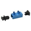 sc/upc fiber optic adapter with legs for pcb boarding, blue, black caps