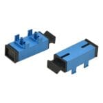 sc/upc fiber optic adapter with legs for pcb boarding, blue, black caps