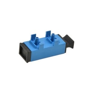 sc/upc fiber optic adapter with legs for pcb boarding, blue, black caps
