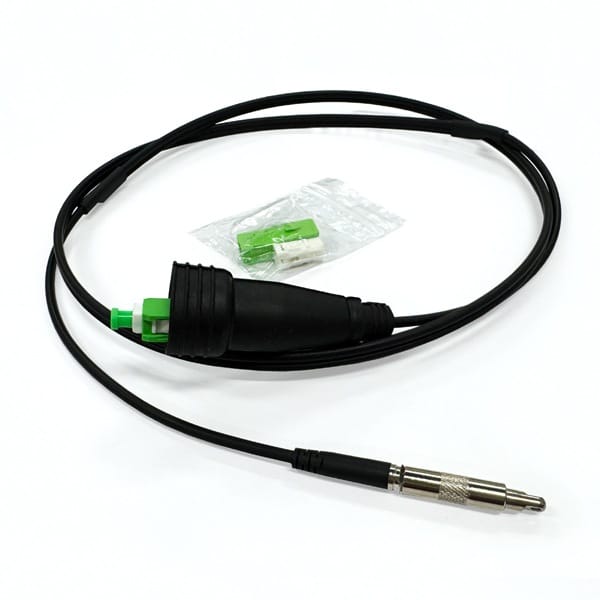 figure 8 fiber cable pre terminated optical fiber connectors sc/apc(with rubber to protect connection with fiber termination box) one side, sc/apc metal housing connector on other side, corning g657a2, black