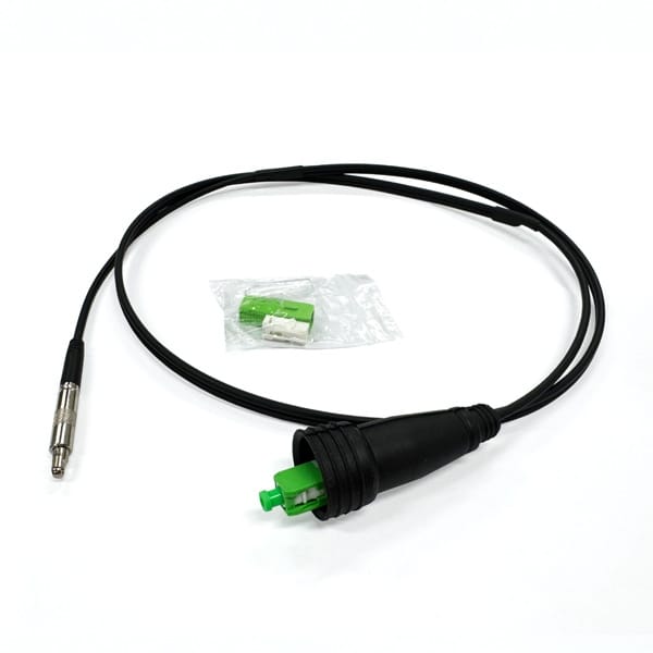 figure 8 fiber cable pre terminated optical fiber connectors sc/apc(with rubber to protect connection with fiber termination box) one side, sc/apc metal housing connector on other side, corning g657a2, black