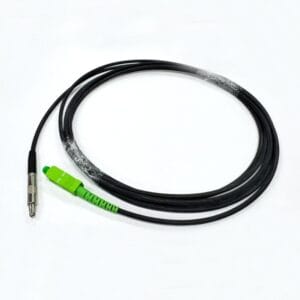 pre connect figure 8 fiber optic cable patch cord 1 core single mode sm corning g657a2 length 1m each side fan out 0.5m length with 3mm patch cord sc apc to sc apc, one side metal housing, one side with rubber boot, max. 120n breaking load