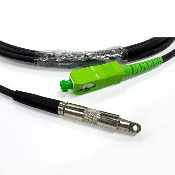 pre connect figure 8 fiber optic cable patch cord 1 core single mode sm corning g657a2 length 1m each side fan out 0.5m length with 3mm patch cord sc apc to sc apc, one side metal housing, one side with rubber boot, max. 120n breaking load