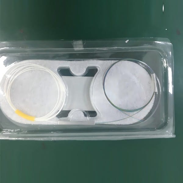 gpon optical fiber splitter 1x4 bare fiber white in, blue out, 1meter 250um coating fiber, single mode sm, 2pcs/blister box