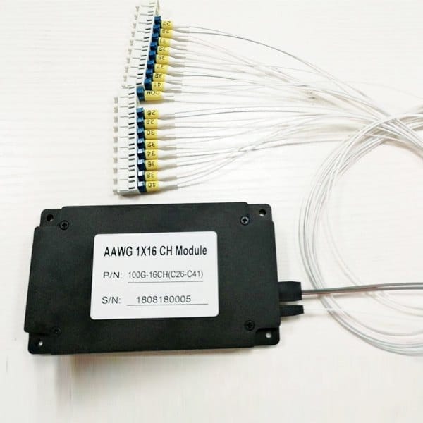 100g awg module 16ch c26 c41 lc upc connectors, single mode 1meter white 09mm pigtails 1x16