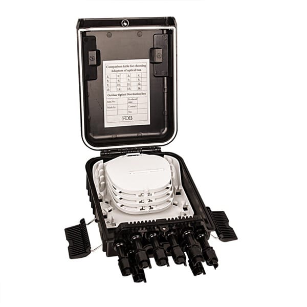 fast connector exit fiber access terminal box with flat drop cable slots and waterproof plugs, 8 port,ip65, black