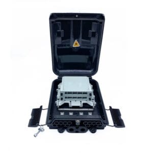 new black ip65 outdoor fdb fiber distribution box, 16 round ports, 4 cable entry, 1x16 1x8 splitter