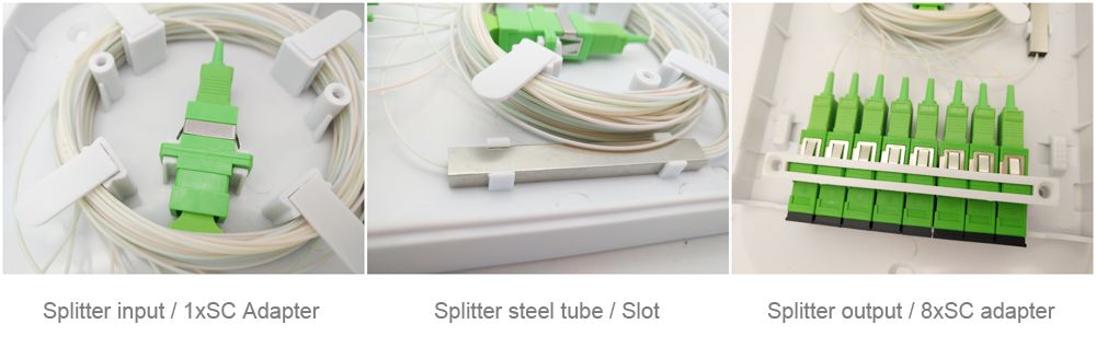 fiber optic cable terminal box, 8 cores, front 8sc coupler, large size, low loss il 0.2db