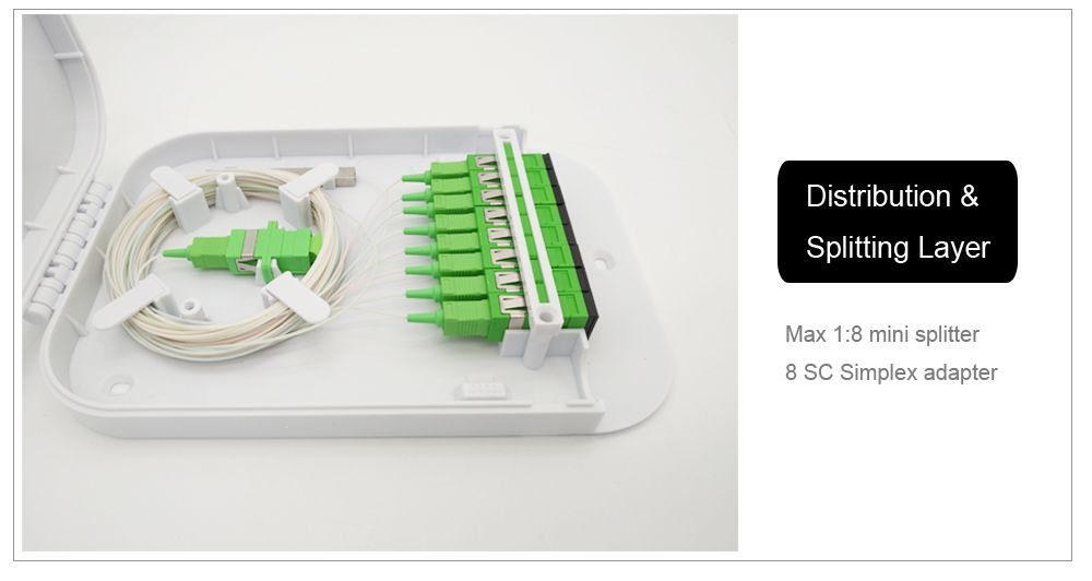 fiber optic cable terminal box, 8 cores, front 8sc coupler, large size, low loss il 0.2db