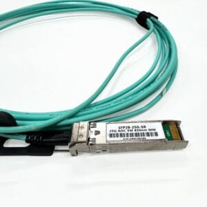 25g sfp28 to sfp28 aoc cable, short reach 5m transmission, om3 300 aqua 850nm with black pulling