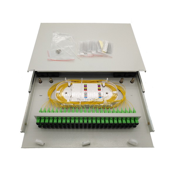 white sc apc fiber patch panel 2u 48 port, high density, rack mountable