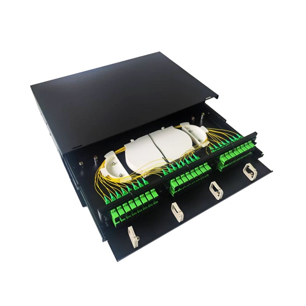 industrial 2u 48 port sc apc fiber panel, black, metal housing, 0.9mm adapters