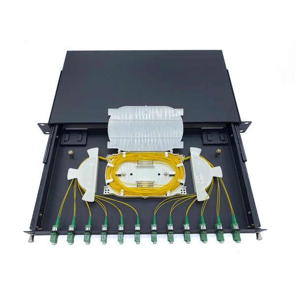 12 port lc drawer fiber optic patch panel 24/48 core, metal housing, 1u rackmount