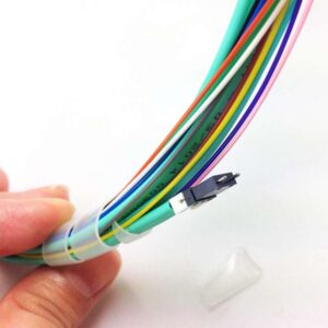 qsfp module use mt patch cord with 12 fiber ribbon cable om3 10gigabit 1.5m, aqua lszh, fanout colored lc pigtails 0.9mm 30cm