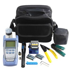 portable ftth tool bag with 13 piece fast connector kit, waterproof, for drop cable splicing & termination
