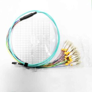 24 ribbon fiber mt lc patch cord multimode om3 10g aqua lszh 1.5mt, breakout lc pigtails 0.9mm colorful 30cm with number rings