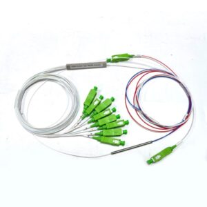 1x9 fiber optic y splitter cable with sc apc connectors (one output of 1x2 fbt coupler 50:50 splice with input of 1x8 plc splitter) ,0.9mm 1mts
