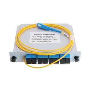 fiber optic plc spliter modular 1x8 with connectors sc/upc, input pigtail sc yellow g657a fiber 1.5meter 2mm