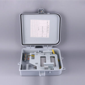 4 port fiber optic box wall mounted, gray, ip65, ul flame retartant, 1:8 splitter cassette module slots, waterproof, key lock