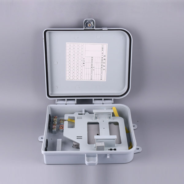 4 port fiber optic box wall mounted, gray, ip65, ul flame retartant, 1:8 splitter cassette module slots, waterproof, key lock