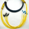 8 fiber waterproof patch cord lc to fc, os2 fiber optic cable 11.0mm pe black 5mts, fanout pigtails 2mm lszh yellow 50cm, ip68 copper plugs