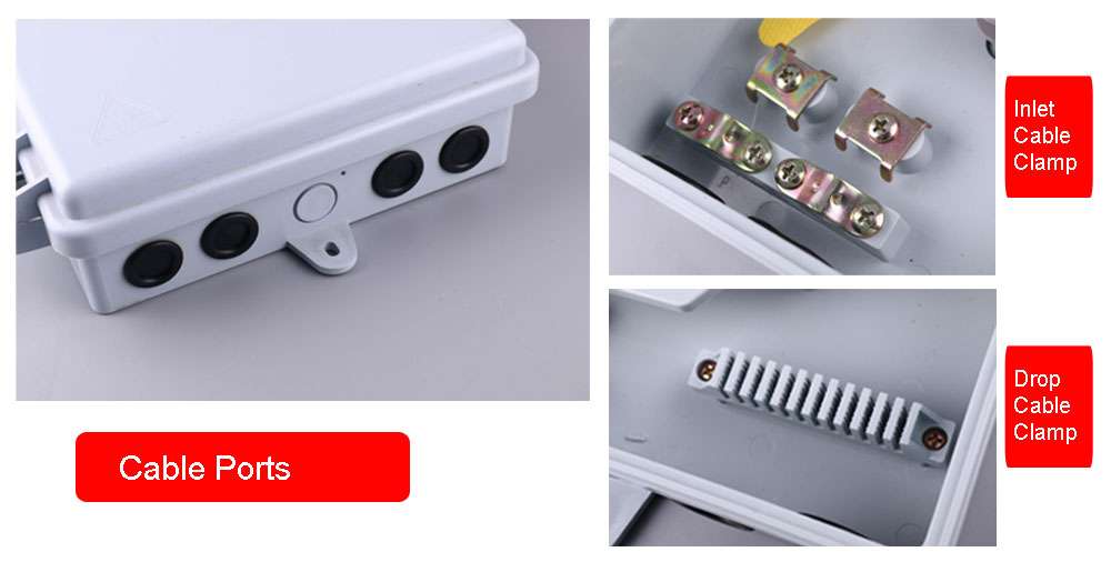 4 port fiber optic box wall mounted, gray, ip65, ul flame retartant, 1:8 splitter cassette module slots, waterproof, key lock