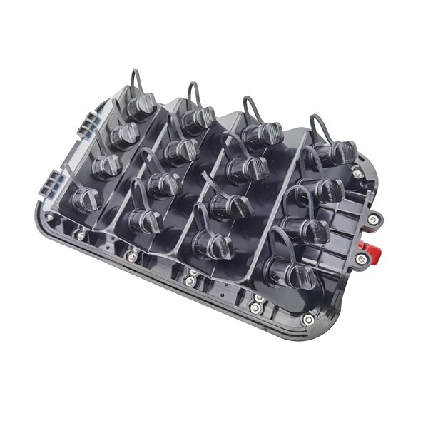 Plastic Outdoor FTTA 16 Port MST Terminal Box, Black, IP67 Protection Grade, Custom ODVA, ODC, PDLC, OptiTap, Mini SC LC MPO Connectors
