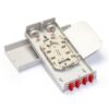 indoor wall mounted ftth terminal box, white, abs, 12 cores fusion splicing, 2 cable entry, 12 fc adapter exit, compact size