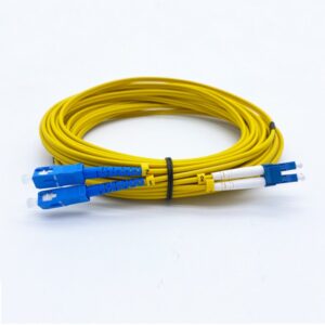 indoor short distance connection sc to lc single mode fiber patch cable duplex 3.0mm zipcord cable, 2 cores g.652d lszh jacket, 1m yellow