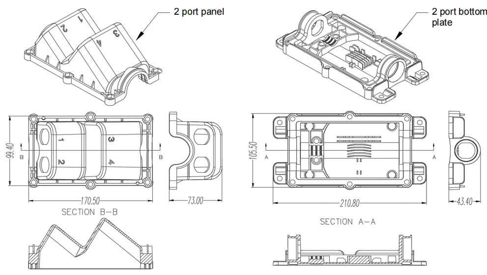 2 port mst fiber serving terminal, wall mount, black, ip68, no load, sc interface for ftth ,ftta field adss cable