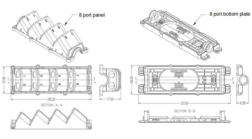 mst fiber box for ftth access to internet, pre installed 1:8 fiber splitter sc connectors 1mts, compatible with optitap, 1 in 8 out fiber closure