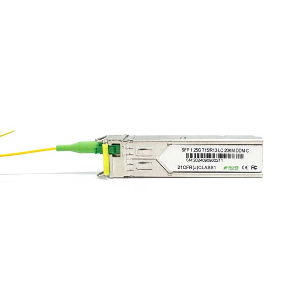 mini data center 1.25gbps sfp bi directional optical module, 20km reach, 1550nm tx / 1310nm rx, industrial use 40 ~ +85 ℃