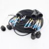 6 cores outdoor lc lc fiber optic cable with pdlc waterproof connectors 7mm 150 meter, breakout 2 cores and 4 cores lc/upc blue connectors, with anti loose dust caps