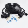 6 cores outdoor lc lc fiber optic cable with pdlc waterproof connectors 7mm 150 meter, breakout 2 cores and 4 cores lc/upc blue connectors, with anti loose dust caps