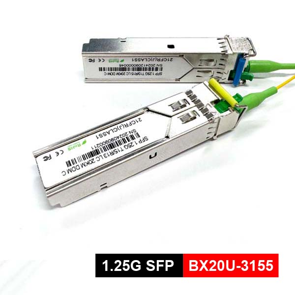 mini data center sfp 1g sx bidi transceiver 20km reach, 1550nm tx / 1310nm rx, industrial use 40 ~ +85 ℃