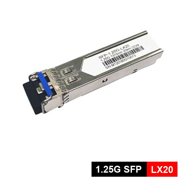 1.25 g sfp optical transceiver 1310nm 20km lc connector, commercial temperature 0~+70℃,single mode lc dual fiber interface, 1310nm transimission & receiving wavelength, 20km long reach